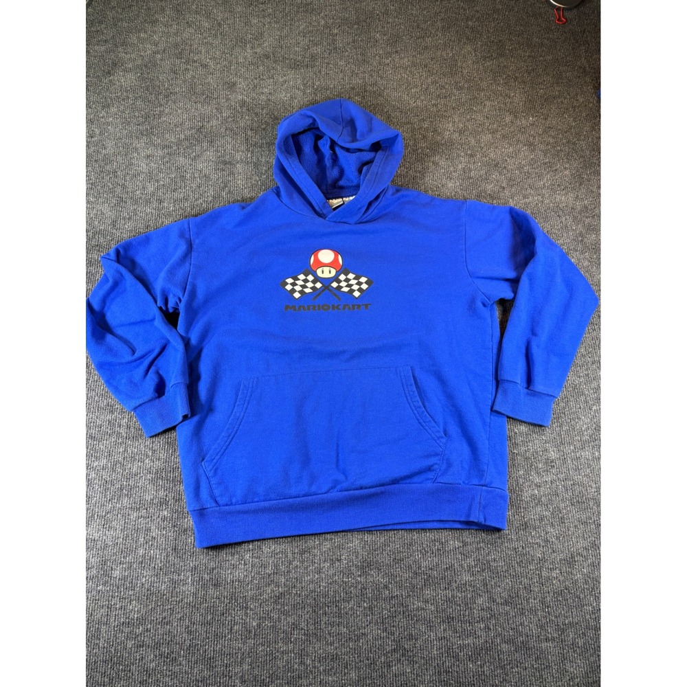 Nintendo Mario Kart Racin Blue Graphic Hoodie Kid Size 18 Toad Mushroom Pullover